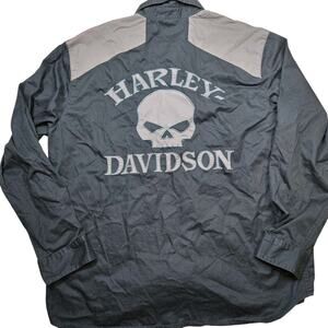 Harley Davidson Willie G Skull Shop Mechanic Work Colorblock Shirt Men's XXL